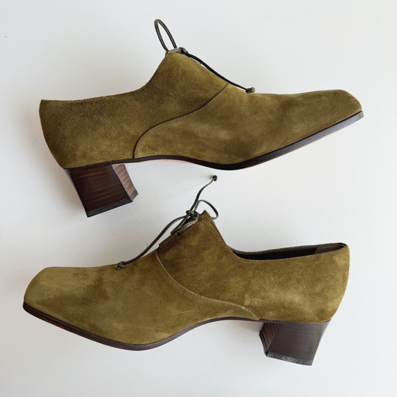 Joan & David Olive Green Suede Leather Lace Up Oxford Heels Size 7.5 - Picture 4 of 8